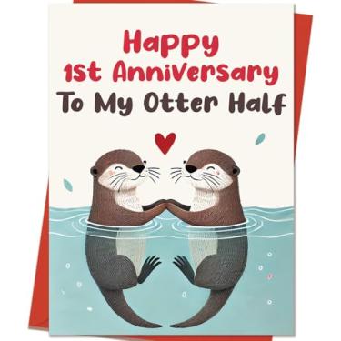 Imagem de Mcduldul Presentes de cartão de 1º aniversário para ele ela | Decorações engraçadas de cartão de aniversário de casamento de 1 ano para casal, marido e esposa