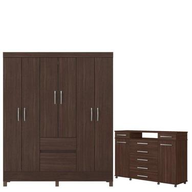 Imagem de Guarda Roupa Casal Flash 2 Com Cômoda London Café - Demóbile