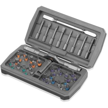 Imagem de Conjunto de chaves de fenda magnética, conjunto de mini chaves de fenda catraca de precisão 43 em 1 com 40 pontas e chave de catraca removível em T, barra de puxar e estojo portátil, unidade magnética