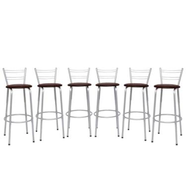 Imagem de Banqueta Altas Flórida Estrutura Prata 70cm Para Balcão Cozinha, Bar, Bistrô, Americano Kit 06 Unidades - Itagold (Marrom Claro)