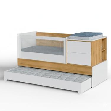 Imagem de Berço Multifuncional Sol e Mar 7 em 1 Divicar com Cômoda Acoplada, Cama Auxiliar, Escrivaninha e Sistema Antirrefluxo Pneumático em MDF com Acabamento Laqueado UV (Branco/Carvalho Treviso)