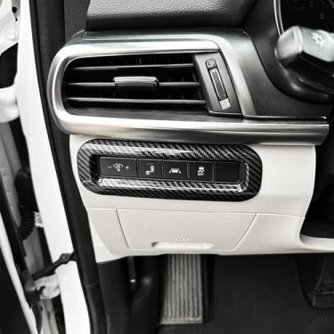 Imagem de Tampa da peça de ajuste da lâmpada dianteira do carro, moldura do botão de ajuste do farol, compatível com acessórios Kia Telluride 2020-2024 (padrão de fibra de carbono)