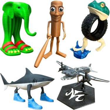 Imagem de PYBHMYTR Decoração de mesa Tralalero Tralala, boneco meme de tubarão, Tung Tung Tung Sahur Brainrot, estatueta colecionável 3D criativa presentes para fãs (multibranco)