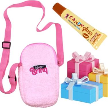 Imagem de Kit Infantil Bolsa Transversal Peluciada Rosa Gloss Vegano Cupcake Baunilha Brilho Labial Hidratação Suave Aroma Doce Presente Natal Dia Das Crianças Aniversário Meninas Maquiagem Infantil