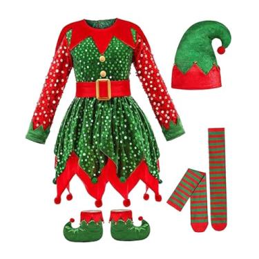 Imagem de UGPLM Fantasia de Elfo Natalino para Meninas, Vestido de Elfo de Desenho Animado, Roupa para Carnaval, Aniversário e Natal, 82.5 Cm