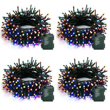 Imagem de Dazzle Bright Luzes de Natal operadas por bateria, pacote com 4 unidades totais de 200 luzes de corda à prova d'água com 8 modos, decorações de Natal internas e externas para grinalda de casamento