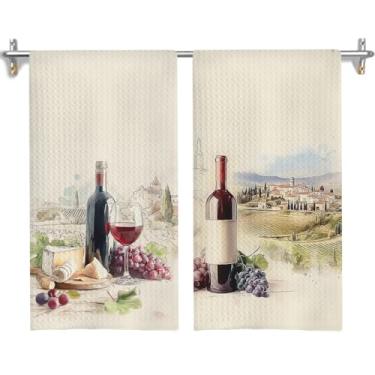 Imagem de GOOZHO Toalhas de cozinha de vinho, presentes para amantes de vinho, toalhas de chá para decoração de carrinho de cozinha, bar de cozinha, toalha de mão decorativa de campo francês, 40,6 x 61 cm
