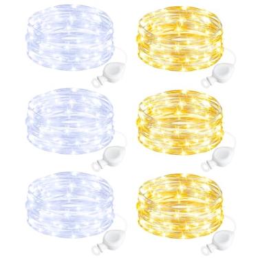 Imagem de btfarm Pacote com 6 luzes de fadas operadas a pilha, 20 cm, mini cordão de luzes de LED, fio prateado à prova d'água para potes de pedreiro, mesa de centro de mesa, artesanato de quarto, decoração de