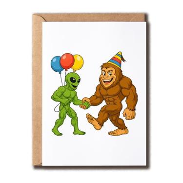 Imagem de Cartão de aniversário Alien Bigfoot Ballon - Saudação sarcástica engraçada para homens, mulheres, amigos ou família - cartão de parabéns hilário - presente único humorístico para adultos