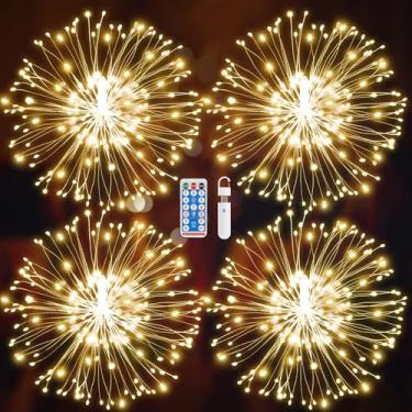 Imagem de Luzes de fogos de artifício USB, fio de cobre, fogos de artifício, pacote com 4, luzes de esfera de LED para quiristmas, carregáveis de 8 modos, luzes de corda de estrelas, luzes de fadas com controle
