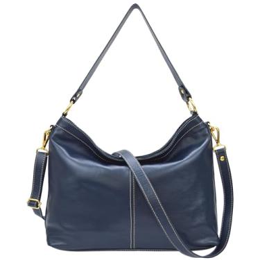 Imagem de Bolsa Feminina Transversal e Ombro Couro Legítimo com Zíper Tamanho Médio (Azul)