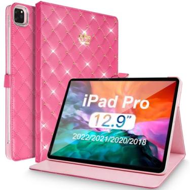 Imagem de AuroiCCY Capa flip para iPad Pro de 12,9 polegadas 6ª/5ª/4ª/3ª (2022/2021/2020/2018), coroa fofa feminina elegante de couro PU brilhante diamante inteligente despertar/hibernar para iPad Pro 12.9
