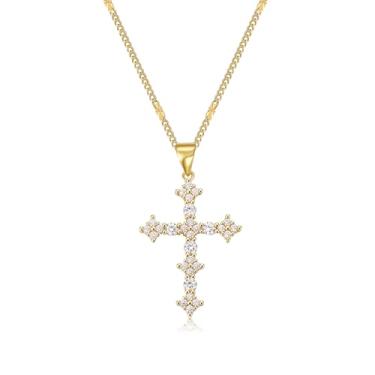 Imagem de YOVIEE Colar feminino com cruz banhada a ouro 14 K, pingente de cruz, zircônia cúbica, colares em camadas de zircônia cúbica para presente de joias religiosas, Medium, Banhado a ouro 14K, Sem Pedra