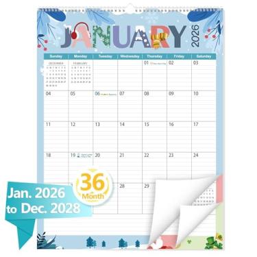Imagem de GuassLee Calendário de parede extra grande 2026-2028, calendário de parede vertical de 36 meses 2026, janeiro de 2026 a dezembro de 2028, agenda de pendurar papel de 43 x 56 cm com encadernação