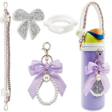 Imagem de Acessórios para garrafa de água 680.4 g 947.2 g 1,134.0 g, alça de alça e decorações de encantos de arco de borboleta, serve para garrafas infantis grátis e copo de café, para acessórios Stanley Cup