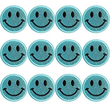 Imagem de 12 peças azul claro bonito rosto feliz patch ferro em remendos costurar/passar a ferro no aplique roupas vestido planta chapéu jeans jaqueta bolsa aplique de costura acessório DIY