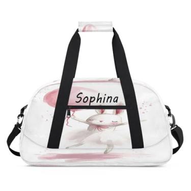 Imagem de Bolsa esportiva personalizada com balão de coelho de animal fofo com nome, bolsa de dormir personalizada, bolsa de fim de semana, bolsa de treino para dança, balé, academia, ginástica, mala, viagem