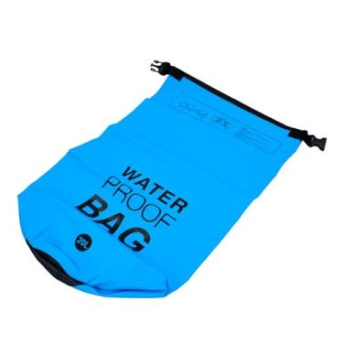 Imagem de Bolsa Impermeável para Camping, Saco Estanque de PVC, 20L, Azul, com Alça Ajustável, Dimensões 59x38cm, Ideal para Atividades ao Ar Livre, Praia e Esportes Aquáticos