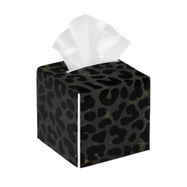 Imagem de Caixa de lenços de couro quadrada à prova d'água com estampa de leopardo organizador de papel facial com cinto inferior cubo estojo de lenços para mesa, banheiro, escritório, mesa, carro, decorativo