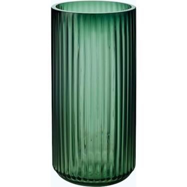 Imagem de DECORPIA Vaso de vidro verde espesso premium de 25 cm – Vaso de flores de vidro canelado para decoração rústica de casa, vasos decorativos para flores para casa de fazenda moderna, ideal para prateleira, manto, decoração de entrada de mesa