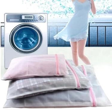 Imagem de 1 bolsa de roupa de malha, rede grossa, com zíper, bolsa organizadora de limpeza de roupas sujas para máquina de lavar roupa doméstica, P, 40 x 30 cm, 18x23cm