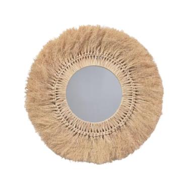 Imagem de IEUDNS Espelho de parede Espelho de maquiagem Espelho de palha trançada para presente Espelho Boho para entrada, decoração de casa, quarto, casa de fazenda, Redondo