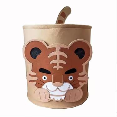 Imagem de Cesto Organizador Animais Impermeável 33x35cm para Organização | Ideal para Roupa, Brinquedos, Lavanderia e Quarto (Tigre)