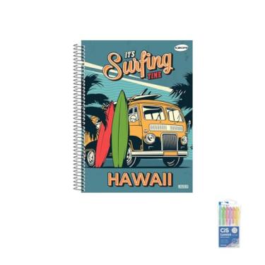 Imagem de Kit Caderno Masculino Capa Dura 96 Folhas + Caneta Esferográfica 0.7mm + Marca Texto Pastel