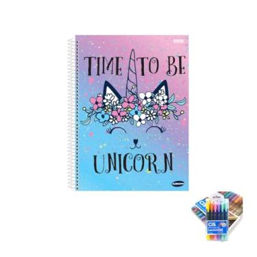 Imagem de Kit Caderno Feminino Capa Dura 96 Folhas KBOM + Caneta Trigel Metálica + Marca Texto Gel Pastel