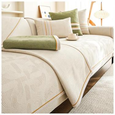 Imagem de SPXMQSS Capa para sofá, capa de sofá para seccional, capa de sofá de chenille 1/2/3/4 lugares, capa de sofá universal macia antiderrapante A 110 x 110 cm