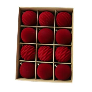 Imagem de oshhni Conjunto de 12 enfeites natalinos para pendurar, bolas decorativas de Natal de 6 cm, ideais para decoração de portas, jardins e festas em ambientes, Vermelho Sólido