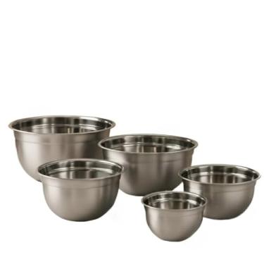 Imagem de Conjunto de Bowl Inox 5 Peças Tigela Inox Empilhável 14cm 16cm 20cm 22cm 24cm Gamela Bacia Cozinha (Kit 5 Bowls)
