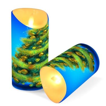 Imagem de Blueangle Pacote com 2 velas amarelas de árvore de Natal sem chama com controle remoto e temporizador, velas LED cintilantes (7,6 cm x 9,9 cm) para decoração de casa, casamento, acampamento (146)