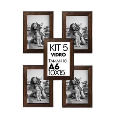 Imagem de Kit 5 Porta retrato Moldura Madeira Fotos 10x15 com Vidro Lembrancinha