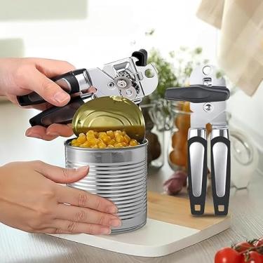 Imagem de Abridor de latas manual, abridor de latas de aço inoxidável resistente, lâmina afiada, borda lisa, alça confortável, abridores de lata com abridor de garrafas multifuncional