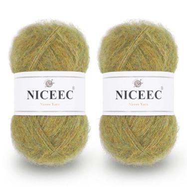 Imagem de NICEEC 2 novelos de fio de mohair de pelo longo, fofo e felpudo, luxuoso e fino, fio de mistura de lã para crochê e tricô, total de 79,9 g/788 m - grama