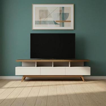 Imagem de Rack Moderno 3 Gavetas para TV até 70 com Pés de Madeira - Repleta, Wo