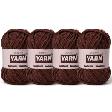Imagem de 4 pacotes de fios de crochê grosso de chenille de pelúcia - fio de bebê para crochê macio - fios de veludo para artesanato em cobertores - fios fofos amigurumi 200 g (4 café escuro)