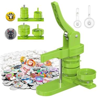 Imagem de Aiment Máquina de fazer botões de vários tamanhos – Prensa de crachá para crianças com 600 conjuntos de suprimentos, cortador e livro mágico (verde, 25/32/58 mm)