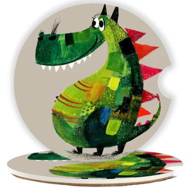 Imagem de Mengduxd Conjunto de porta-copos de carro, porta-copos de cerâmica de 2,56 cm, suporte de cortiça resistente a arranhões, design de ranhura de dedo para fácil colocação, unissex (dinossauro verde)