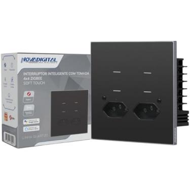 Imagem de Interruptor Inteligente Zigbee Novadigital 4 Teclas Botões Soft Touch 2 Tomadas 10A Quartzo Compatível Com Tuya Smart Life Alexa Google 110V 220V Bivolt 4x4 Preto