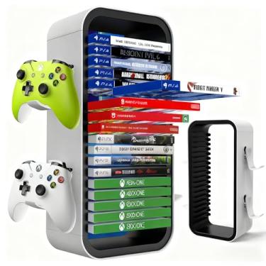 Imagem de wigmoa OYO-1【15.8INCH】 game Storage Tower Compatible with PS5/ Xbox Series S & X/Switch, Universal Video Games Discs Organizers 18 PCS with 4 Controllers Holder, Game Disk Box Stand.(White/Black)