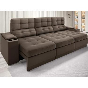 Imagem de Sofá com Porta Copos e Carregador USB Eureka 2,30m Assento Retrátil e 