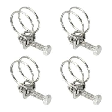 Imagem de HARFINGTON 4 peças de clipes de mangueira de fio duplo 20-24 mm 304 braçadeiras de tubo de fio ajustáveis de aço inoxidável 304 com parafuso M6 prendedor de junta de encanamento para lagoa de piscina