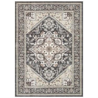 Imagem de Micgeek Tapete redondo de 3 m: lavável vintage neutro macio antiderrapante tapete grande para sala de estar quarto cozinha sala de jantar casa escritório fazenda interior - preto