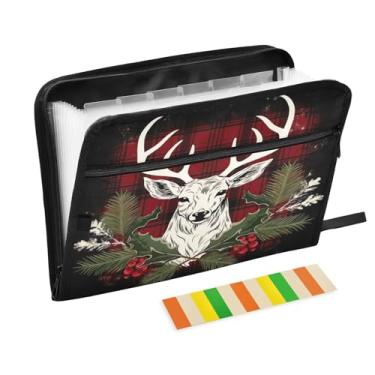 Imagem de Wassud Fundo xadrez com veado (2) organizador de arquivos sanfonado de 13 bolsos com abas e adesivos, organizador de pastas de documentos de recibo de papel tamanho carta A4 para viagens de escritório