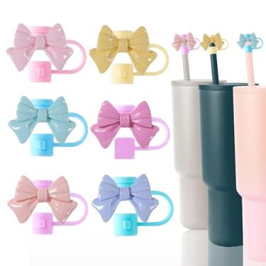 Imagem de Capa de palha com laço 7 peças de capas de canudo de silicone para copo Stanley de 30 e 1,134 g canudos reutilizáveis, pontas de palha fofas, tampas de manga de palha, adequadas para bolsas de festa