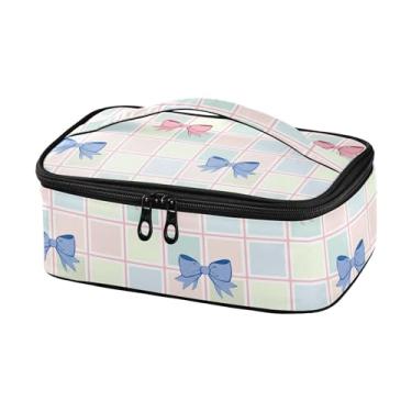 Imagem de Burbuja Lancheira Azul Rosa Laços em Grade Isolada para Homens e Mulheres, Mini Lancheira Reutilizável, Lancheira, Balde de Lancheira Portátil com Alça para Trabalho, Viagem, Piquenique