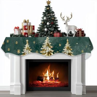Imagem de BVBOX Cachecol de cornija de lareira de Natal, capa decorativa de Natal, decoração de corredor para Natal, Natal, Natal, inverno, árvore de Natal (árvore de Natal verde-dourada, 228 cm C x 43 cm L)