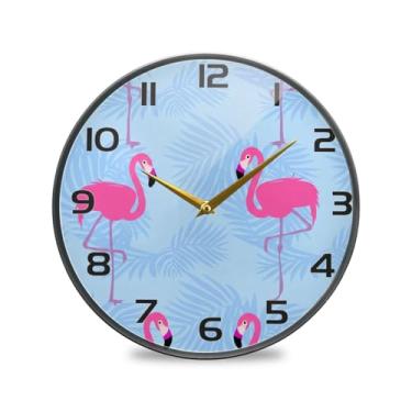 Imagem de YETTASBIN Relógio de parede de acrílico flamingo - Silencioso, sem tique-taque, operado por bateria, relógio redondo decorativo criativo para cozinha, sala de estar, banheiro, decoração de escritório